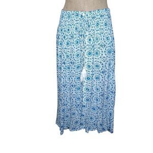 Habitat Skirt Womens Sz L Blue White Geometric High-Lo Boho Hippie Cottagecore